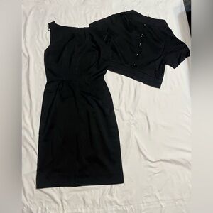 vintage Gay Gibson 50s Black textured Dress jacket set wiggle Talon Zipper